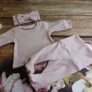 Handmade preemie long sleeve shirt and pants with bow headband